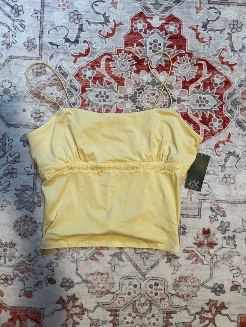 wild fable Pale Yellow Lace-Trim Spaghetti Strap Cami